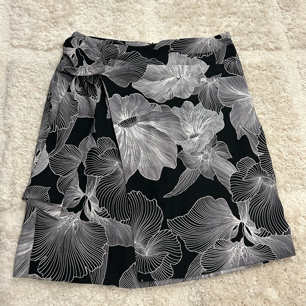 LOFT Black and White Asymmetrical Floral Skirt